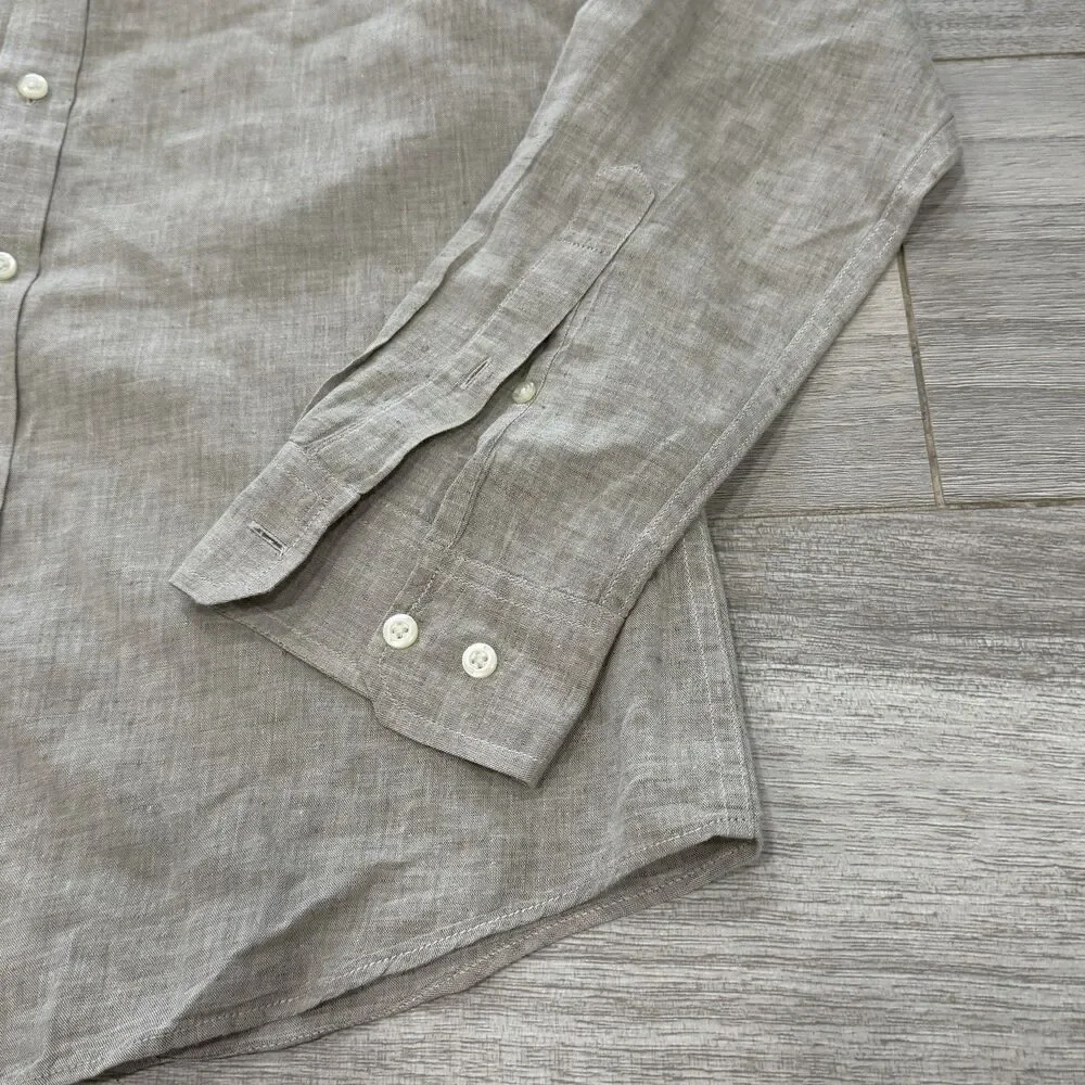 Banana Republic Camden 100% Linen Long Sleeve Button Down Shirt Mens Medium Gray